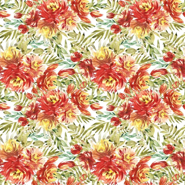 Seamless modeli kırmızı peonies tarafından büyük suluboya çiçekli. Moda için zarif şablon yazdırır. Beyaz arka plan.