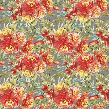 Seamless modeli kırmızı peonies tarafından büyük suluboya çiçekli. Moda parmak izi zarif şablonu.