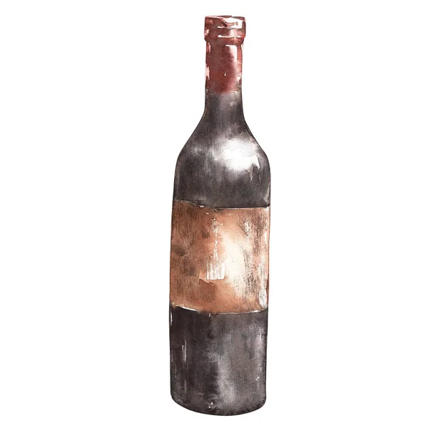 Eine Flasche Wein. isoliert auf weißem Hintergrund. handgezeichnete Aquarell-Illustration. — Stockfoto