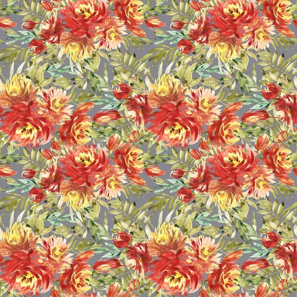 Nahtloses Muster mit großen Aquarellblüten von roten Pfingstrosen. elegante Vorlage für Modedrucke. — Stockfoto