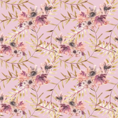 Çiçekler suluboya resim. Seamless modeli. Anneler günü, düğün, doğum günü, Paskalya, Sevgililer günü. Pastel renkler. Bahar. Yaz.