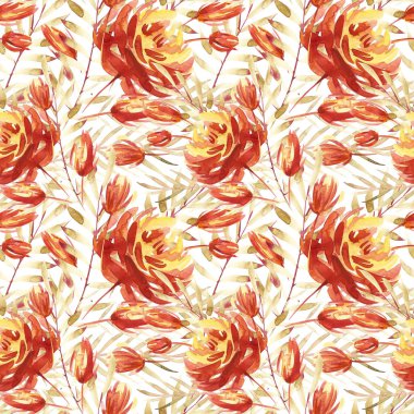 Seamless modeli kırmızı peonies tarafından büyük suluboya çiçekli. Moda için zarif şablon yazdırır. Beyaz arka plan.