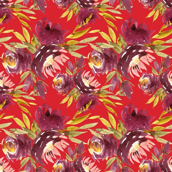 Seamless summer pattern with watercolor flowers handmade.