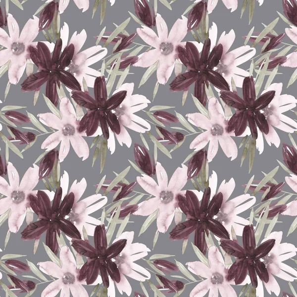 Seamless summer pattern with watercolor flowers handmade. — Stock Photo, Image