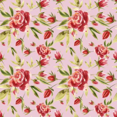Gül çiçek sevimli çiçek desenli. Motifler rastgele dağılmış. Sorunsuz doku. Moda için zarif şablon yazdırır. Pembe çiçekler ile yazdırma.