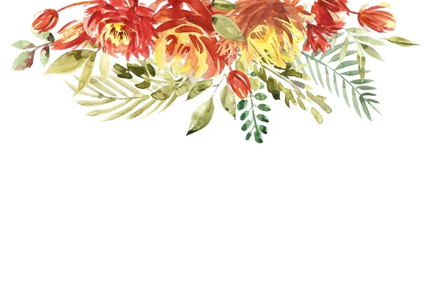 Farbenfroher Aquarellblumenrand. bemalter Blumenhintergrund. isoliert auf weißem Hintergrund. — Stockfoto