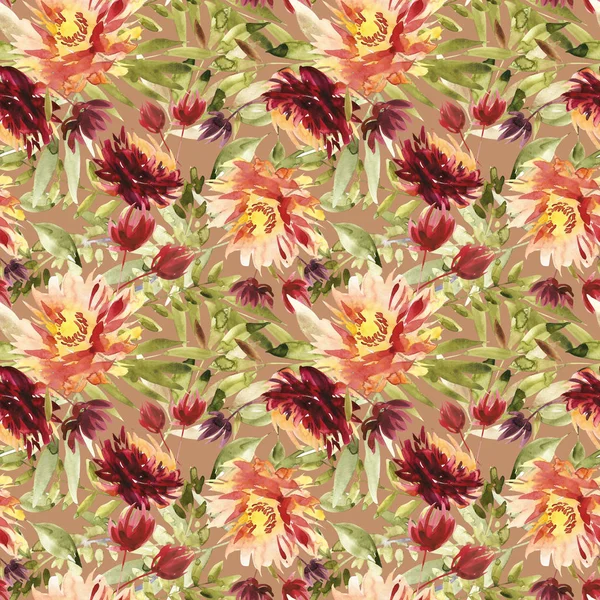 Nahtloses Sommermuster mit handgefertigten Aquarellblumen. — Stockfoto
