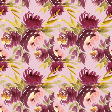 El yapımı suluboya çiçeklerle kusursuz bir yaz deseni..