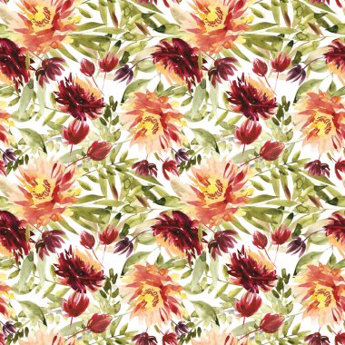 El yapımı suluboya çiçeklerle kusursuz bir yaz deseni..