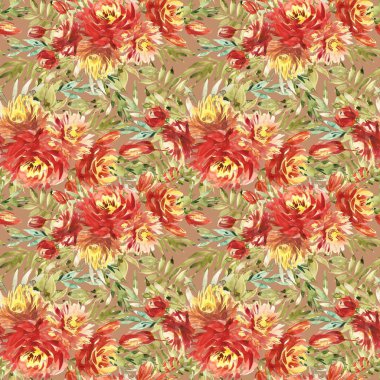 Seamless modeli kırmızı peonies tarafından büyük suluboya çiçekli. Moda parmak izi zarif şablonu.