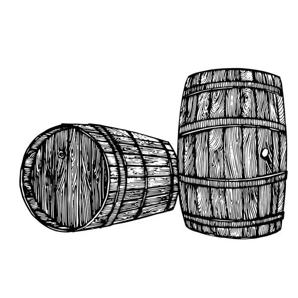 Vector mano dibujo barril de vino. Tinta de barril de madera dibujada en estilo rústico. Aislado sobre fondo blanco. Ilustraciones de estilo grabado dibujado a mano . — Vector de stock