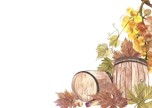 Aardbei bladeren met bloemen en rijpe bessen. Heldere samenstelling van een aardbei struik. Hand getrokken aquarel illustratie. — Stockfoto