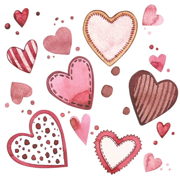 Hand getrokken harten. Aquarel roze set elementen voor Valentijnsdag. ScrapBook ontwerpelementen. Kaart, label, typografie poster, banner ontwerpset. — Stockfoto