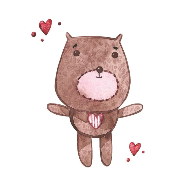 Orso con il cuore. Acquerello Set rosa di elementi per San Valentino. Elementi di design Scrapbook. Set di poster, cartoline, etichette e banner tipografici . — Foto Stock