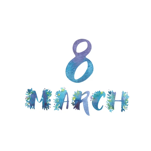 8 März Gruß Schriftzug Vorlage auf weißem Hintergrund. Broschüre, Plakat, Flyer oder Einladung zum Internationalen Frauentag. — Stockfoto