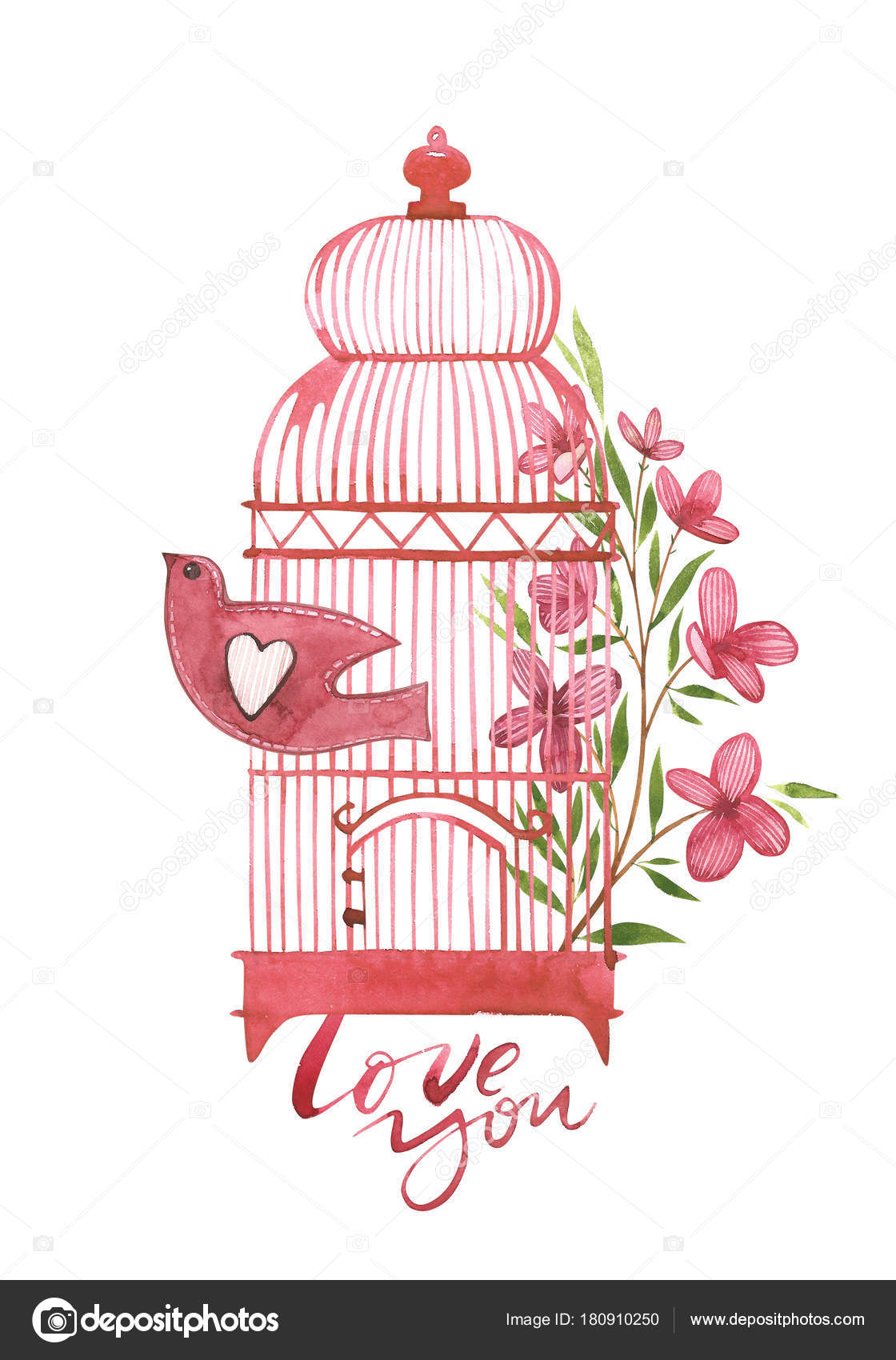 Cartes De Saint Valentin Avec Cage à Oiseaux Avec Des Fleurs