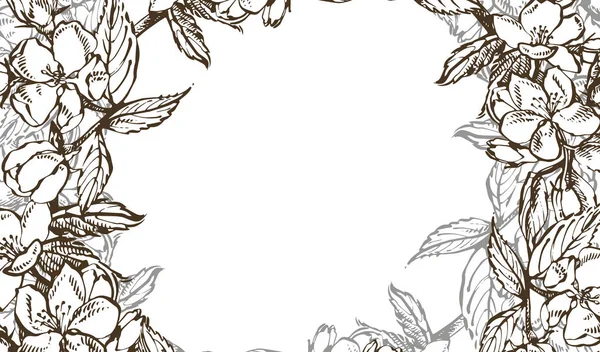 Ressort de carte vectorielle. branches de pommier en fleurs noires et blanches . — Image vectorielle