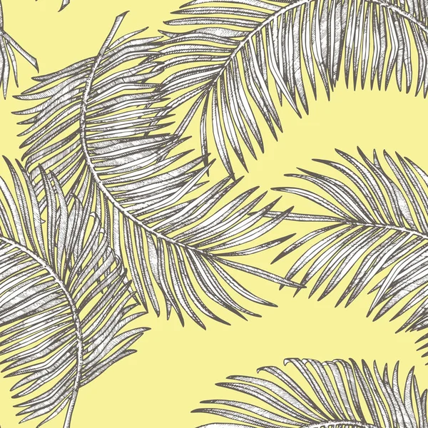 Jungle liści bezszwowe tło wzór kwiatowy. Liści palmowych tropikalny tło. Ilustracja wektorowa w modnym stylu. — Wektor stockowy