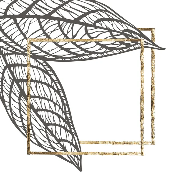 Letní tropické listy vektorová design s zlatým rámem. Květinové pozadí obrázku. Pozvání nebo karta design s džungli listí. — Stockový vektor