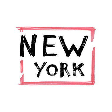 Tipografi sloganı ile tropikal yaprak. Elle çizilmiş New York vektör t shirt baskı için.