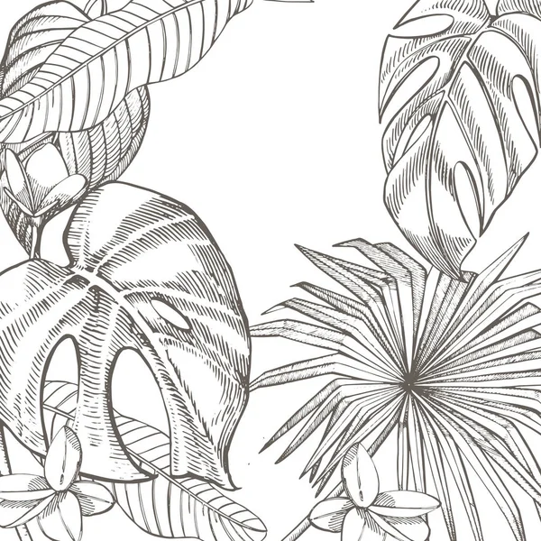 Verano hojas tropicales diseño vectorial. Ilustración de fondo floral. Invitación o diseño de tarjeta con hojas de la selva . — Archivo Imágenes Vectoriales