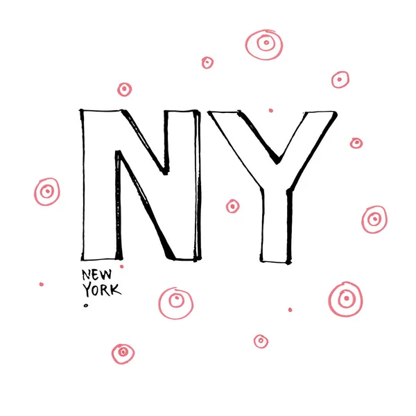 Tipografi sloganı ile tropikal yaprak. Elle çizilmiş New York vektör t shirt baskı için. — Stok Vektör