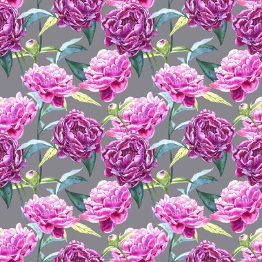 Şakayık çiçekleri ile sorunsuz arka plan. Sulu boya resim. Grafik el çekilmiş çiçek desenli. Tekstil kumaş tasarım.