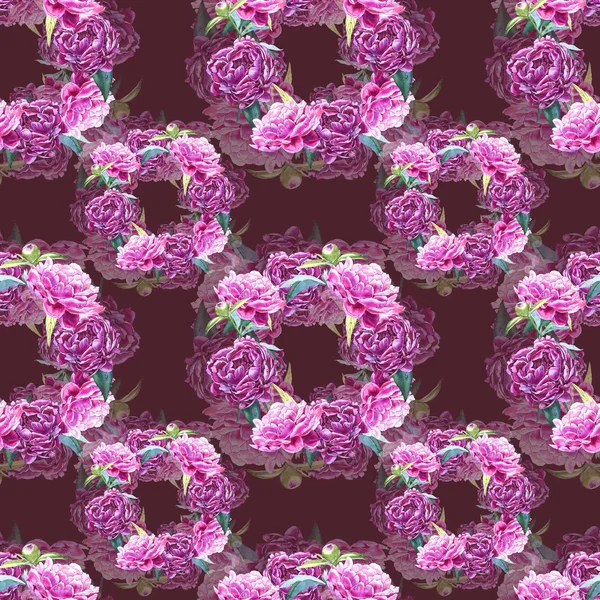 Απρόσκοπτη υπόβαθρο με peony λουλούδια. Ακουαρέλα εικονογράφηση. Γραφικά χέρι συρμένο λουλουδάτο μοτίβο. Σχεδιασμός ύφασμα υφασμάτων. — Φωτογραφία Αρχείου