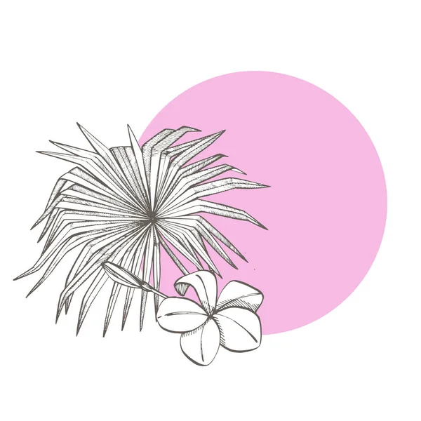 Tropiska palmblad. Djungeln runt bröllopsinbjudan. Formgivningsmall. Vektor — Stock vektor