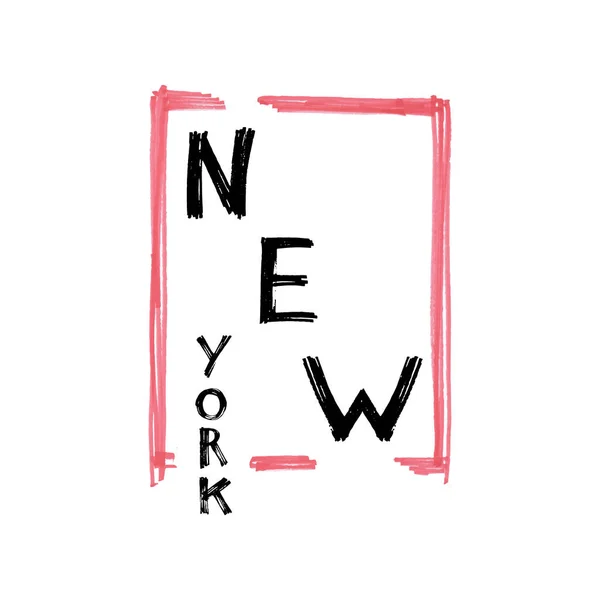 Tipografi sloganı ile tropikal yaprak. Elle çizilmiş New York vektör t shirt baskı için. — Stok Vektör