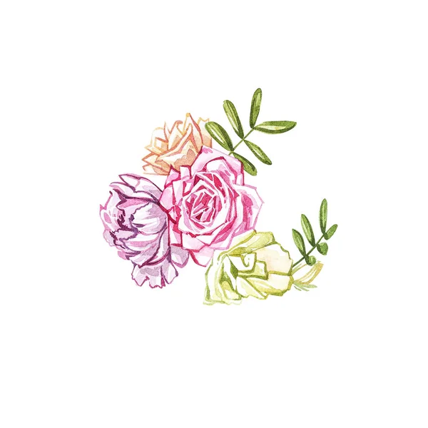 Acquerello fiori dipinti a mano illustrazione isolata su sfondo bianco. Collezione di caramelle acquerello. Perfetto per biglietti, stampe, inviti, biglietti di compleanno. L'immagine romantica con fiore rosa . — Foto Stock