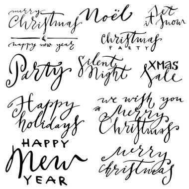 Mutlu noel mektupları. Xmas cümleli tebrik kartı davetiyesi. Klasik illüstrasyon.