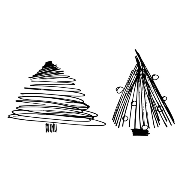 Grafische illustraties kerstboom template. Wenskaart uitnodiging met kerstboom. Vintage illustratie. — Stockvector