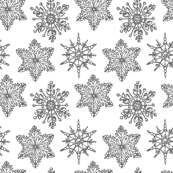 Weihnachten Schneeflocken auf weißem Hintergrund. nahtloses Muster. Designelemente für Neujahr und Weihnachten. Grußkarte Einladung mit Weihnachtsschnee. Jahrgangsabbildung. — Stockvektor