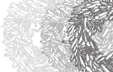 Noel ağaçlarının dallarının çelengi. Yeni yıl ve Noel tasarım unsurları. Xmas grafikli tebrik kartı davetiyesi. Klasik illüstrasyon.