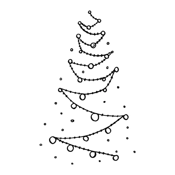 Ručně kreslené vánoční věnce ilustrace. Nakreslit černobílé pozadí ikony ilustrace čmáranice. Pozvánka na pozdrav s vánoční lampou. Ročník ilustrace. — Stockový vektor