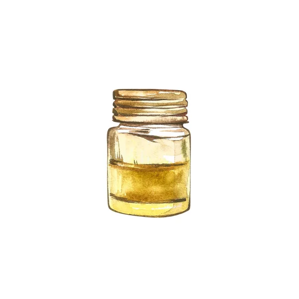 CBD oil hemp products. Watercolor illustration on white background. — Stockfoto