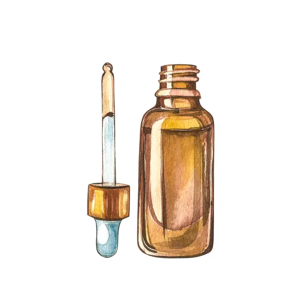 CBD oil hemp products. Watercolor illustration on white background. — Stockfoto