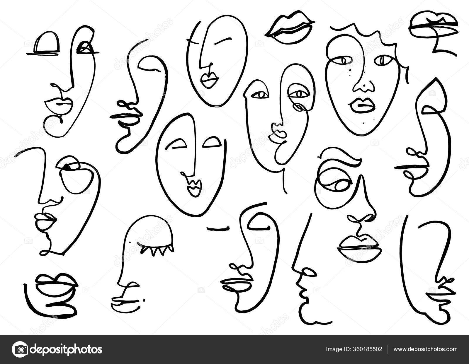 One Line Drawing Abstract Face Pattern Modern Minimalism Art