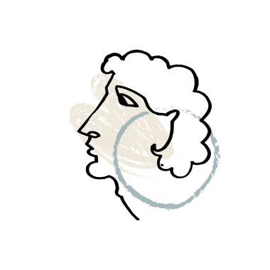 Modern soyut yüz portresi, doğrusal fırça sanatı. Picasso 'nun ilham kaynağı. Lineart insan sembolü, çağdaş kübizm çizimi, mürekkep boyası. Soyut tişört baskısı. Vektör illüstrasyonu