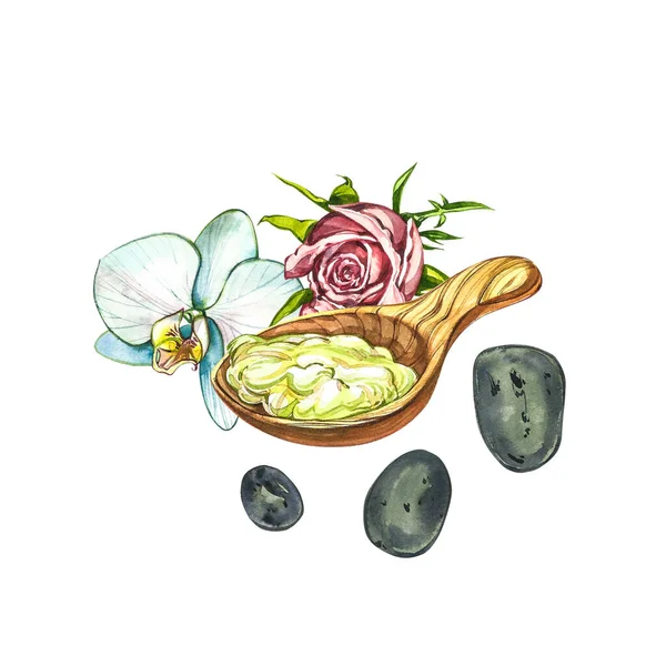 Aquarelle SPA Clipart - Collection de produits et éléments SPA et Beauté, isolés sur fond blanc. Illustrations aquarelle . — Photo