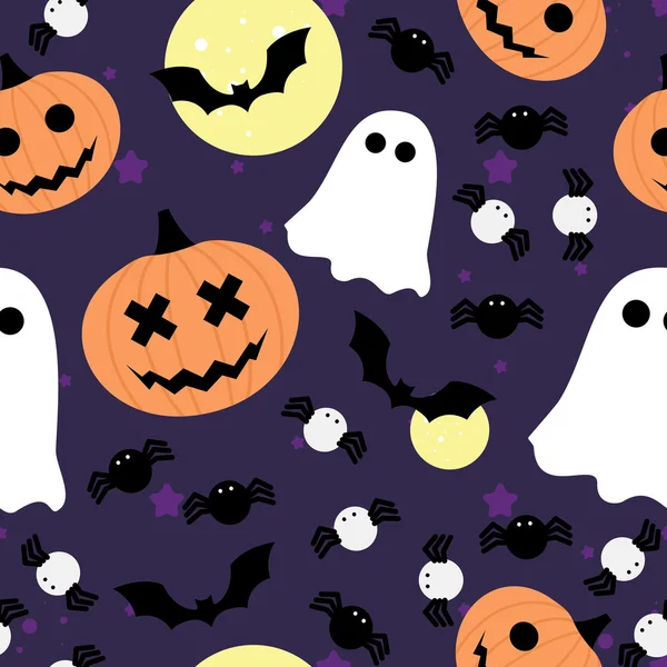 Vector naadloze patroon voor Halloween. Pompoen, ghost, bat, en spin. Vectorbeelden
