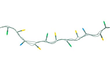 Beyaz arka planda izole edilmiş Noel ışıkları dizisi