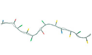 Beyaz arka planda izole edilmiş Noel ışıkları dizisi