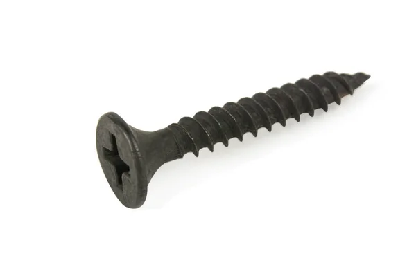 Close up black screw isolated on white background with clipping — 스톡 사진
