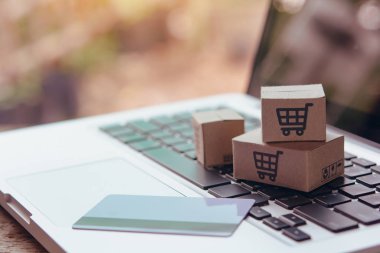 İnternetten alışveriş - karton kutular ya da alışveriş arabalı paket