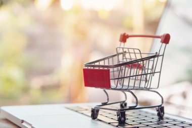 Shopping online concept - Empty shopping cart or trolley on a la