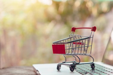Shopping online concept - Empty shopping cart or trolley on a la