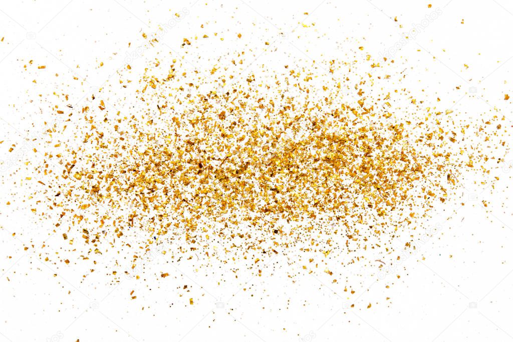 Golden glitter texture on white abstract background