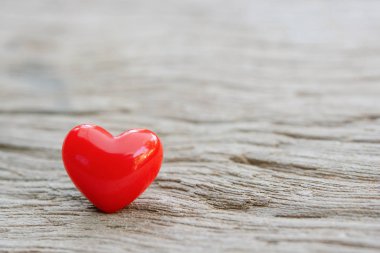 Valentines Day background with red hearts on plank wooden, copy 